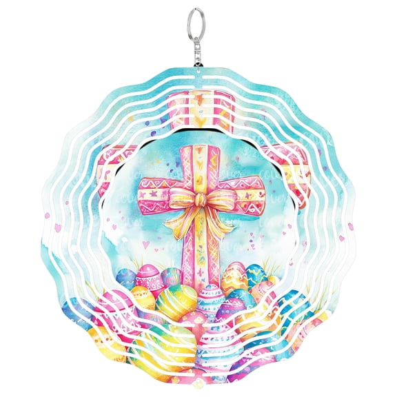 Watercolor Easter Cross 3D Wind Spinner Kinetic Art Hanging Spring Holiday Outdoor Decor