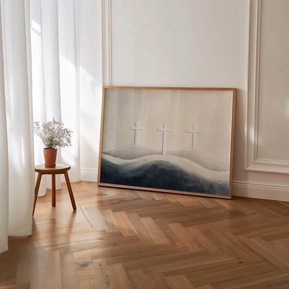 Watercolor Easter Cross Wall Art, Crosses On A Hill Wall Art, Printable Easter Art, It Is Finished Religious Easter Wall Art Printable, S187, Unframed Canvas Size 8x12