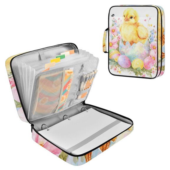 Watercolor Easter Eggs Chicken Flowers Accordion File Organizer Expanding File Folder 3-Ring Binder Bag 500 Sheets A4 Size