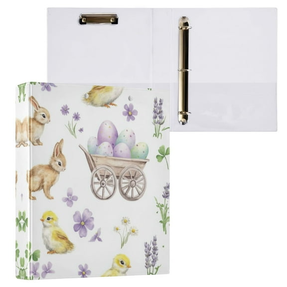 Watercolor Easter Elements 3 Ring Hardcover Binders 1.5in Round Rings for Letter-Size Folder Paper Organizer Pockets for Office Student Recipe