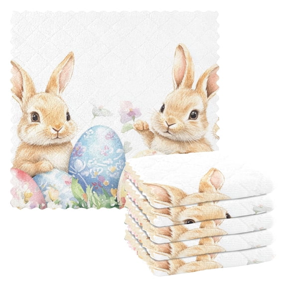 Watercolor Easter Rabbits Eggs Florals Dish Cloths Dish Towels Cleaning Cloths Quick Drying Reusable 11" x 11" Set of 6