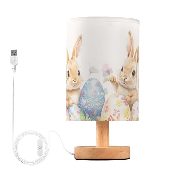 Watercolor Easter Rabbits Eggs Florals Table Lamp with USB Port LED Warm Light Lamp Night Light Home Decor