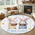 thumbnail image 1 of Watercolor Easter Round Area Rug 5ft, Cute Gnomes Eggs Flowers Colorful Grid Washable Non-Slip Circle Rugs for Bedroom Living Room Kitchen, Soft Low Pile Carpet for Dining Room Playroom Nursery, 1 of 9