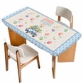 thumbnail image 1 of Watercolor Easter Table Cloths for 5 Foot Rectangle Tables, Spring Rabbits Truck Eggs Flowers Blue Beige Patio Waterproof Elastic Fitted Tablecloths, Washable Rectangular Table Cover for Camping, 1 of 8