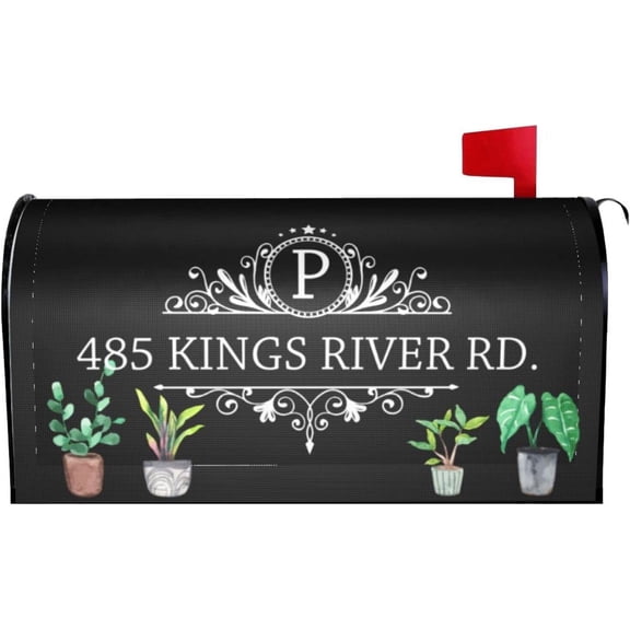 Watercolor Elegant Cute Topiary Plants Black Personalized Monogram Address Mailbox Post Covers Standard Size Magnetic Spring Garden Decor New Housewarming Wedding Gifts Outdoor Decor