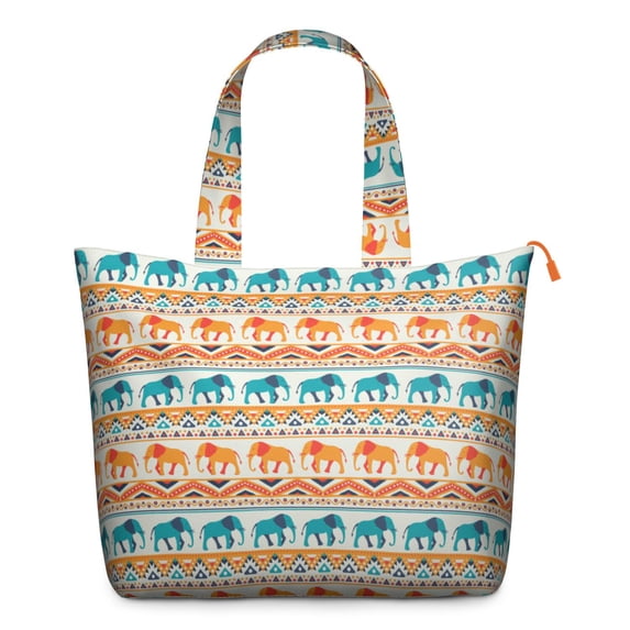 Watercolor Elephant Design Duffel Bag for Women, Spiritual Mandala and Floral Artistic Print Weekender, Lightweight Travel Tote for Outdoors and Trips