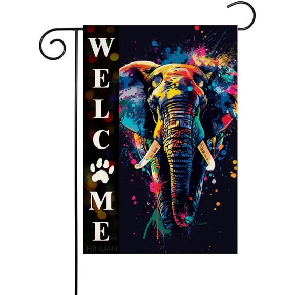 Watercolor Elephant Garden Flag Small Vertical Double Sided 12 x 18 Inch Cartoon Animal Birthday Burlap Yard Outdoor Decor