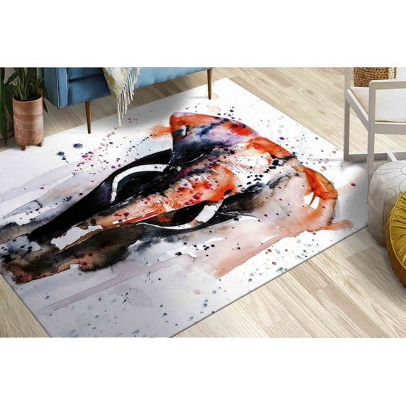 Watercolor Elephant Rugs, Nursery Rugs, Animal Rug, Easy To Clean Rugs, Rugs, Kitchen Rug, Elephant Rugs, Bridesmaid Gift Rugs, Home Decor, 3.3'x6.5' - 100x200 cm