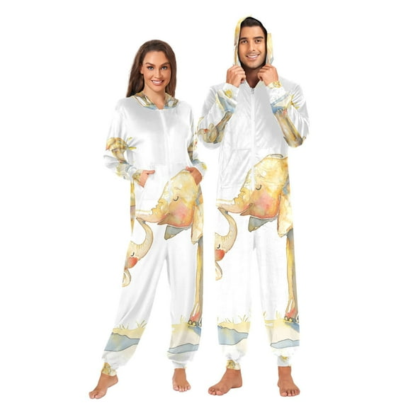 Watercolor Elephants Adult Onesie Pajamas Slim Fit Christmas One Piece Suit Pjs for Women and Men Hooded Zipper