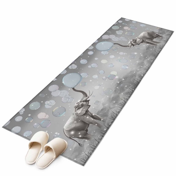 Watercolor Elephants Bubbles Non-Slip Non-Shedding Floor Mat, Vintage Funny Animal Washable Sturdy Carpet for Living Room Bedroom Home Decor