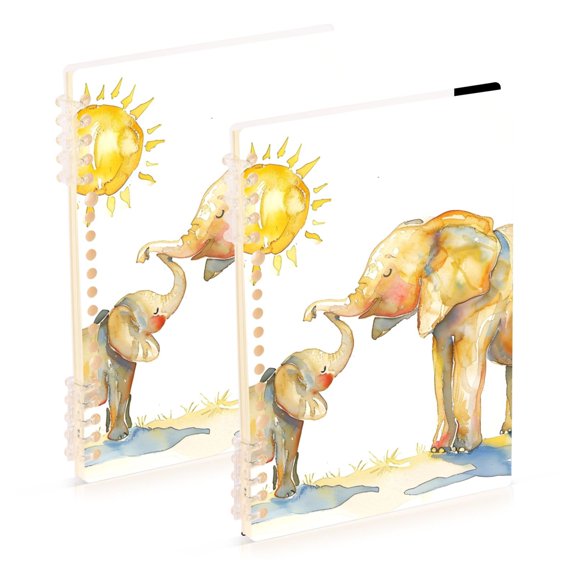 Watercolor Elephants Ring Binder Notebook Journey Note Diary College Ruled Spiral Notebook Study Loose Leaf Paper A5 60 Pages