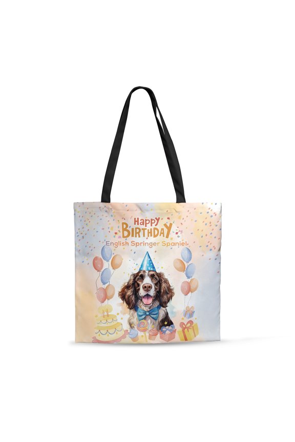 Watercolor English Springer Spaniel Happy Birthday Celebration Balloons Gift Party All Over Print 3D Canvas Tote Bag Springers Dog Lover Gifts Reusable Handbag - 00028