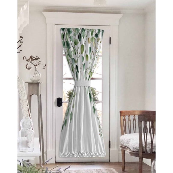 Watercolor Eucalyptus Blackout Door Curtains for French, Glass,Front, Back, Patio Door, Sage Green Aesthetic Floral Plant Thermal Insulated Rod Pocket Window Curtain Drapes With Tiebacks 25"x72"