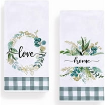 Watercolor Eucalyptus Green Leaves Kitchen Dish Towel 18 x 26 Inch Set of 2, Spring Summer Love Home Tea Towels Dish Cloth for Cooking Baking