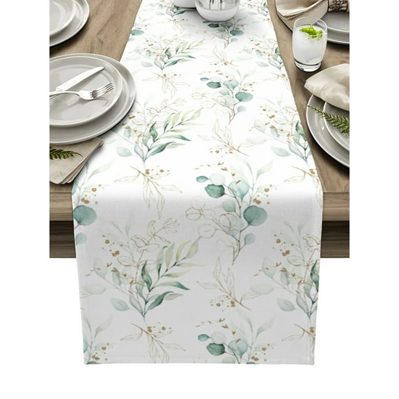 Watercolor Eucalyptus Leaves Abstract Table Runner Home Wedding Table Mat Centerpieces Decoration Party Dining Long Tablecloth