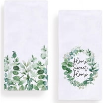 Watercolor Eucalyptus Leaves Home Sweet Home Kitchen Dish Towel 18 x 26 Inch, Summer Greenery Tea Towels Dish Cloth for Cooking Baking Set of 2