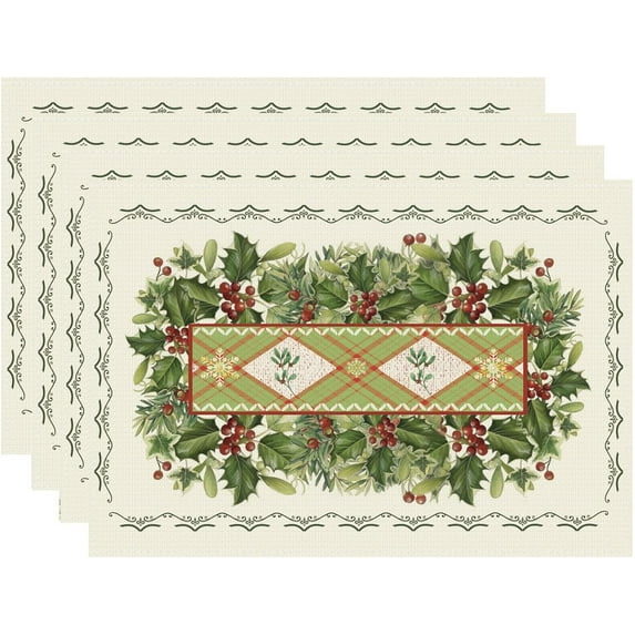 Watercolor Eucalyptus Leaves Snowflakes Christmas Winter Xmas Cloth Placemats Set of 4 Table Mats Table Decorations 12x18 Inch