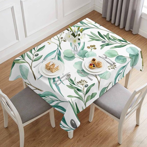 Watercolor Eucalyptus Leaves Table Cloth 60x84in, Waterproof Rectangle Tablecloth Wipeable Tablecloths Spring Green Foliage Branch Table Covers for Dining Tables Party Indoor Outdoor