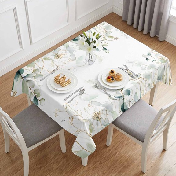 Watercolor Eucalyptus Leaves Table Cloth 60x84in, Waterproof Rectangle Tablecloth Wipeable Tablecloths Summer Botanical Table Covers for Dining Tables Party Indoor Outdoor