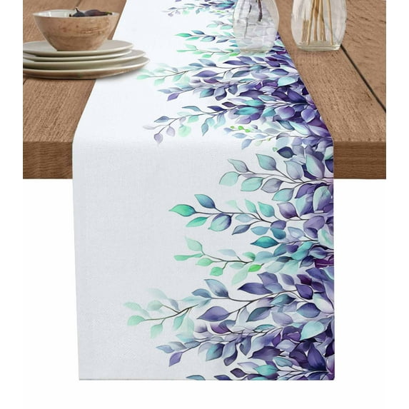 Watercolor Eucalyptus Table Runner 72 Inches, Spring Leaves Vintage Farmhouse Bed Runner Dresser Scarves Tabletop for Indoor Outdoor Parties/Ceremony/Banquet, 16" x 72"