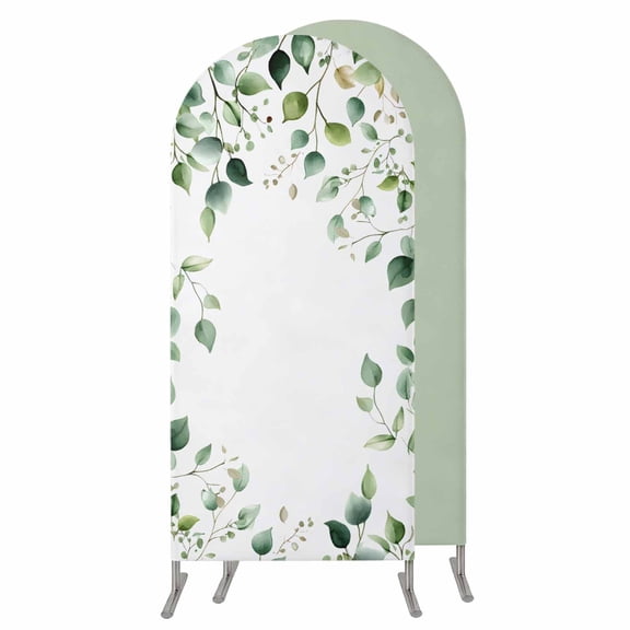 Watercolor Eucalyptus Wedding Arch Cover,Stretchy Spandex Arch Backdrop Stand Covers 7.2 FT,Sage Green Aesthetic Floral Plant Round Top Arched Backdrop Cover for Birthday Party Ceremony