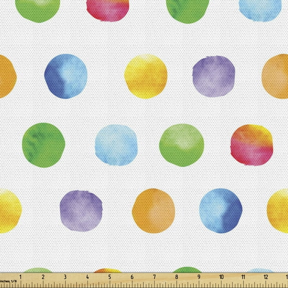 Ambesonne Watercolor Fabric by the Yard Upholstery, Abstract Polka Dots, 10 Yards, Multicolor