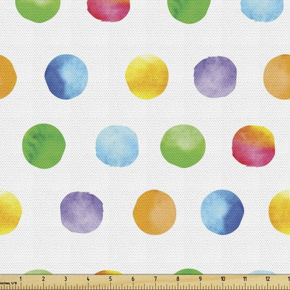 Ambesonne Watercolor Fabric by the Yard Upholstery, Abstract Polka Dots, 3 Yards, Multicolor