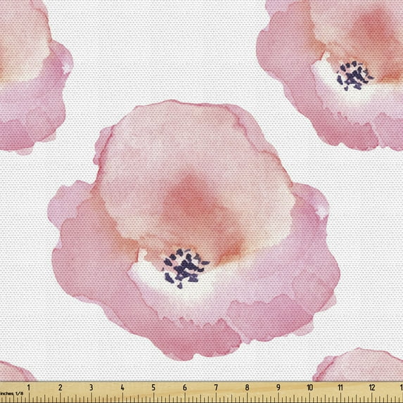 Ambesonne Watercolor Fabric by the Yard Upholstery, Flower Watercolor Blots, 1 Yard, Pink Coral