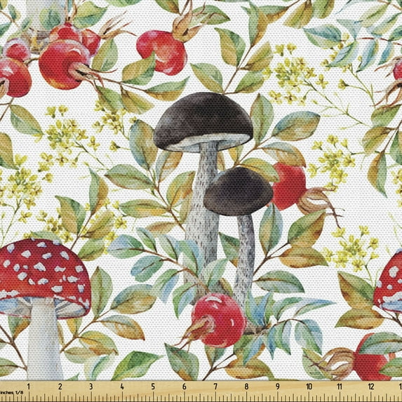 Ambesonne Watercolor Fabric by the Yard Upholstery, Dogrose and Amantia, 1 Yard, Multicolor