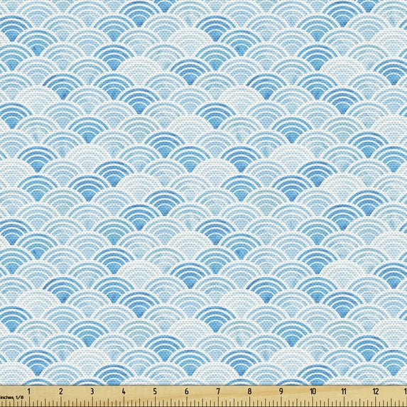 Ambesonne Watercolor Fabric by the Yard Upholstery, Ocean Curve Pattern, 1 Yard, Pale Blue Blue