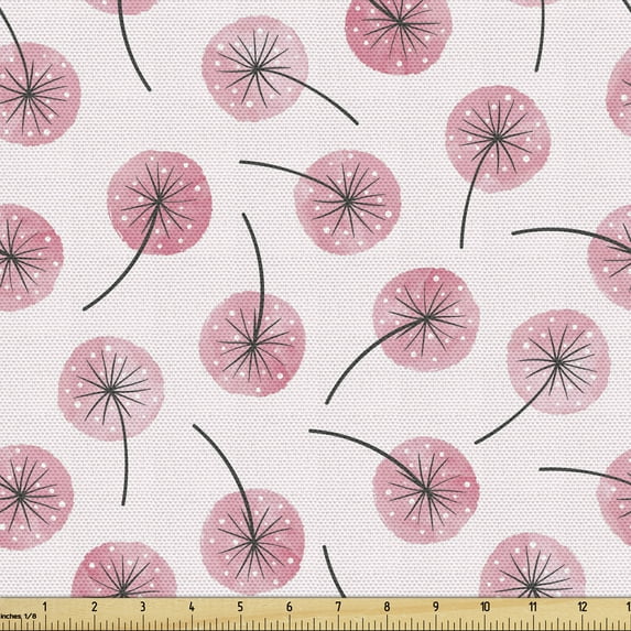 Watercolor Fabric by the Yard, Pastel Spring Pattern with Hand Painted Dandelions, Decorative Upholstery Fabric for Chairs & Home Accents, Pink Rose by Ambesonne