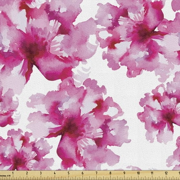 Ambesonne Watercolor Fabric by the Yard Upholstery, Abstract Peonies, 10 Yards, Pink Magenta