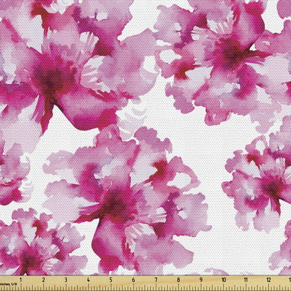 Ambesonne Watercolor Fabric by the Yard Upholstery, Abstract Peonies, 2 Yards, Pink Magenta