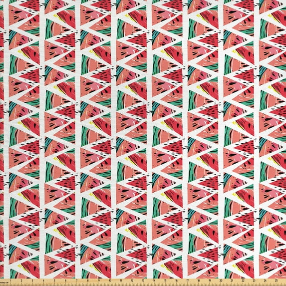 Ambesonne Watercolor Fabric by the Yard Upholstery, Abstract Watermelon, 2 Yards, Coral Pink Turquoise
