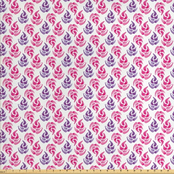 Ambesonne Watercolor Fabric by the Yard Upholstery, Floral Handmade Motifs, 10 Yards, Hot Pink Fuchsia White
