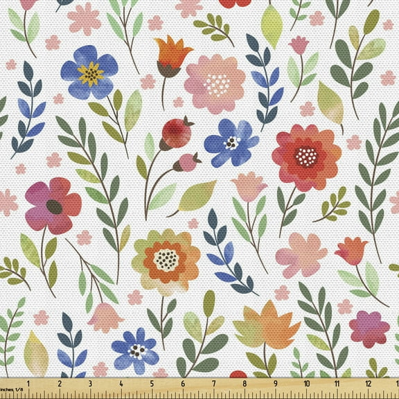 Ambesonne Watercolor Fabric by the Yard Upholstery, Wildflowers Illustration, 1 Yard, Multicolor