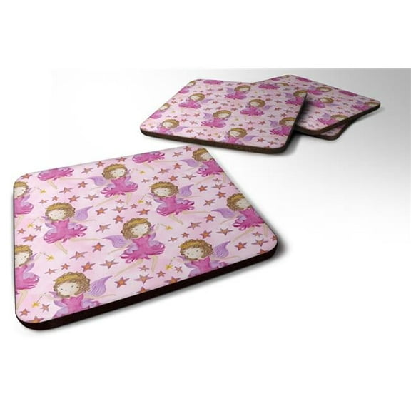 Watercolor Fairy Princess on Pink Foam Coaster, Set of 4