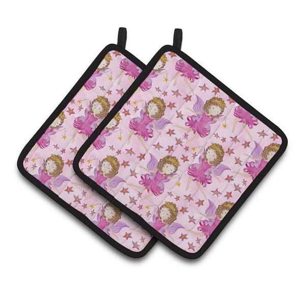 Watercolor Fairy Princess on Pink Pair of Pot Holders - Pink