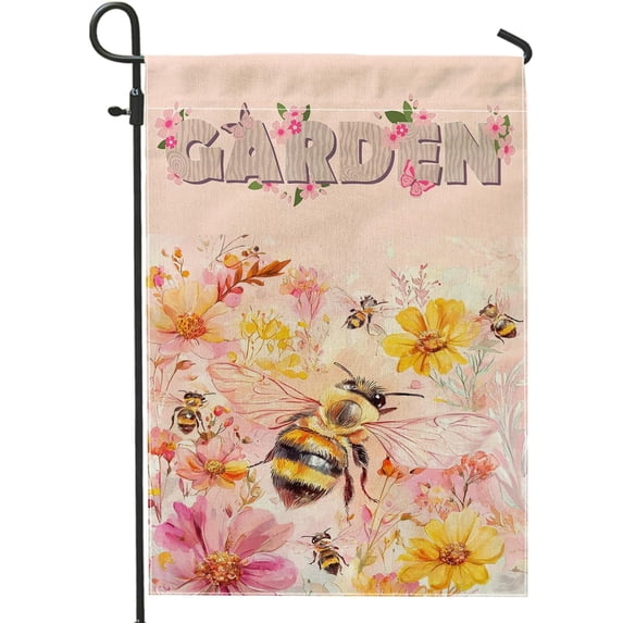 Watercolor Fall Bee Garden Flag 12x18 Inch Double Sided Outdoor House Flag with Floral Leaves Pattern for Front or Back Yard Lawn