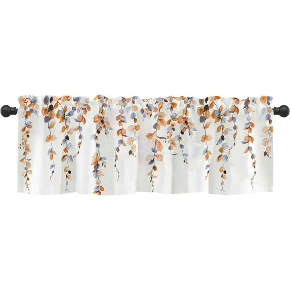 Watercolor Fall Leaves Window Valance for Bedroom Living Room, Orange Leaf Vine Plant Curtains Valanes for Windows, 3" Rod Pocket Window Treatment for Autumn Home Decorations, 54 x 18 Inch, 1 Panel