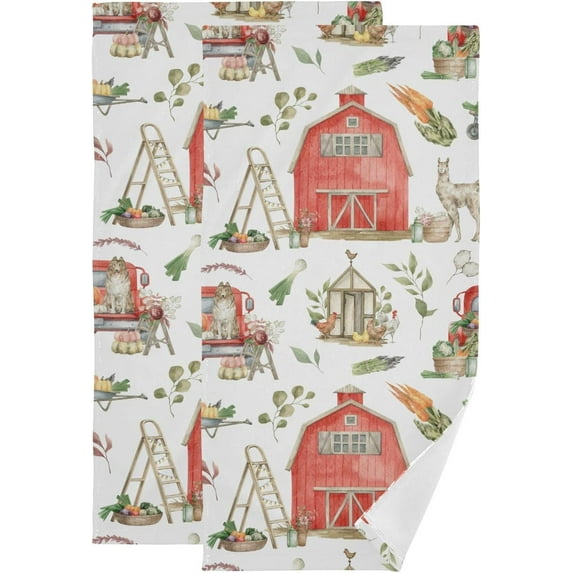 Watercolor Fall Sheep House Hand Towels for Bathroom, Autumn Harvest Truck Kitchen Towel 2 PCS Ultra Soft and Highly Absorbent Decorative Fingertip Face Bath Towels for Spa & Hotel, 28.3"x 14.4"