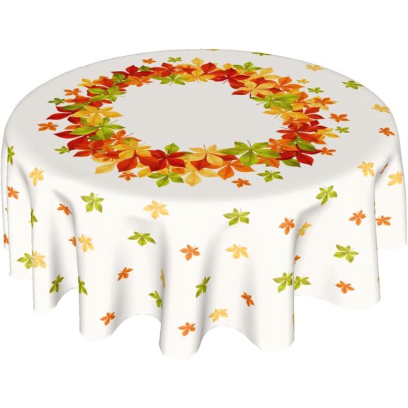Watercolor Fall Tablecloth Round 60 inch - Autumn Leaf Table Cloth Colorful Fallen Maple Leaves Circle Tablecloths Thanksgiving Holiday Table Covers for Home Kitchen Patio