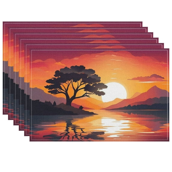 Watercolor Fall-themed Durable Placemats Dreamy Place Mat Vector Illustration Fade-Resistant Placemats for Table Coffee Table Cafe Deco 6Pcs 17.7" X 13"