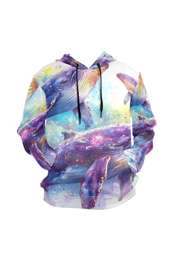 Watercolor Fantasy Whale Men’s Hoodies Sweatshirt Fleece Jackets Long Sleeve Sweatshirts
