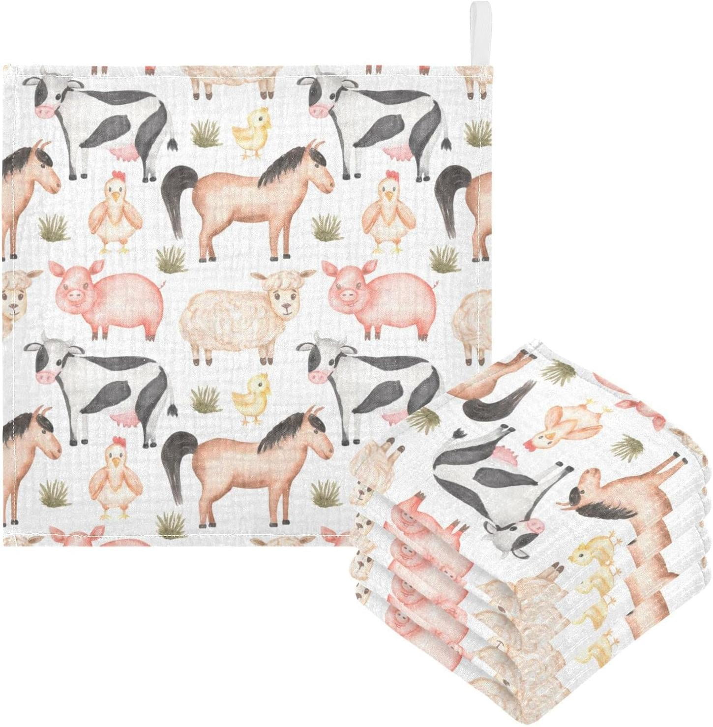 Watercolor Farm Animals Baby Muslin Washcloths Soft Absorbent Face