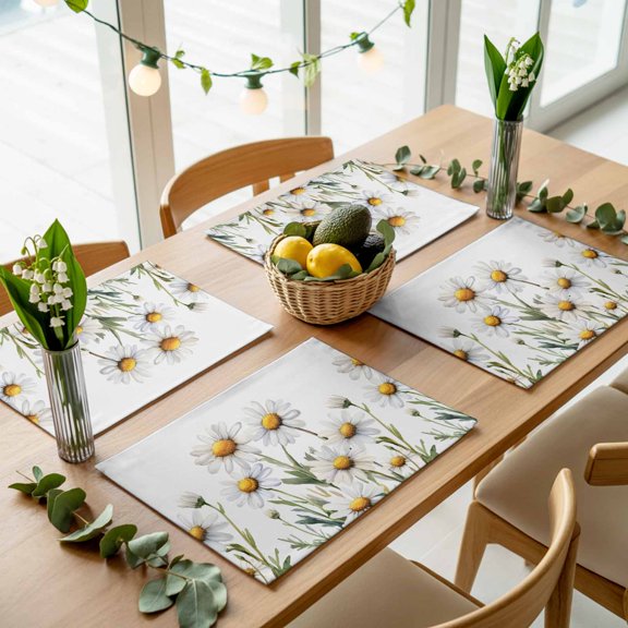 Watercolor Farm Daisy Flowers Placemats Set of 4,Wipeable Washable Table Mats for Dining Tables, Pastoral Floral Place Mats for Kitchen Event Party Tabletop Decor