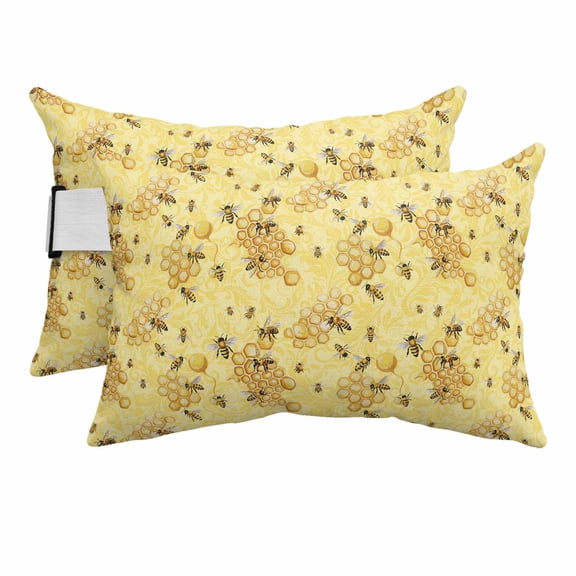 Watercolor Farm Insects Bees Outdoor Pillow for Chaise Lounge Chair,Yellow Bee Nests Waterproof Headrest Lumbar Pillows with Insert&Elastic Strap for Patio Pool Garden Chairs Decor,2 Pack