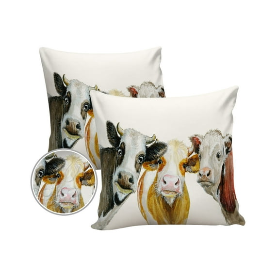 Watercolor Farmhouse Animals Outdoor Pillow Covers Set of 2, Decorative Waterproof Throw Pillow Case, Art Print Cow Cotton Linen Soft Cozy Cushion Pillowcases