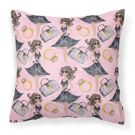 Watercolor Fashion Diva on Pink Fabric Decorative Pillow - 14 x 14 in.