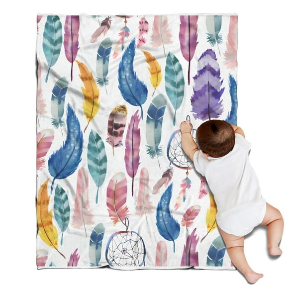 Watercolor Feather and Dreamcatcher Pattern Blanket,Comfortable Soft Lamb Wool Throw Blanket,All Season,Warm Lightweight Blankets for Sofa Bed Couch Living Room Chair,30"x40"